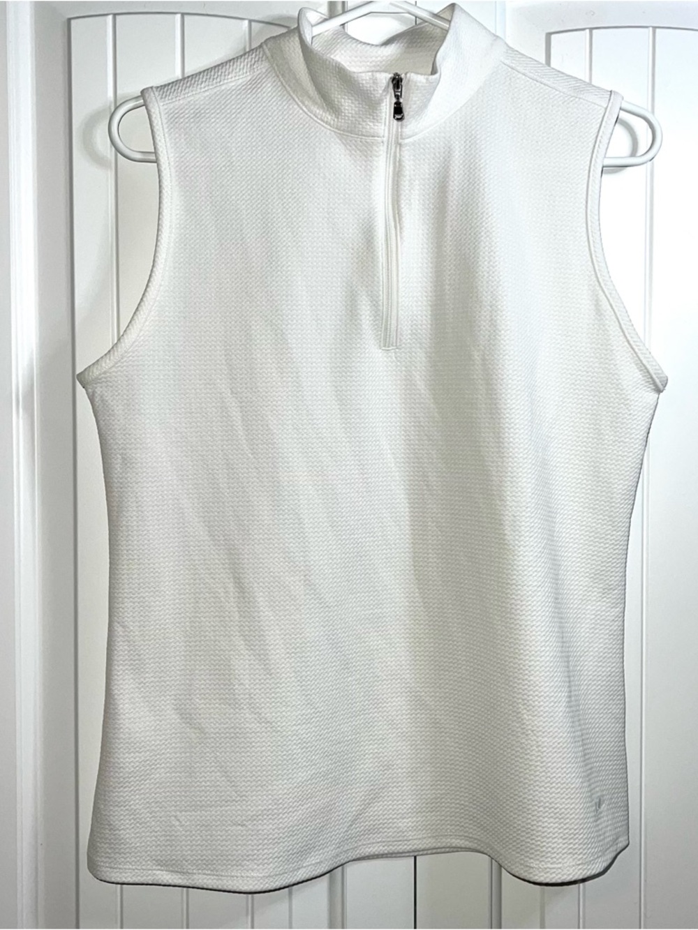 Maggie Lane Medium White Sleeveless Golf Polo Waffle Knit Pickleball Coastal - Picture 4 of 10